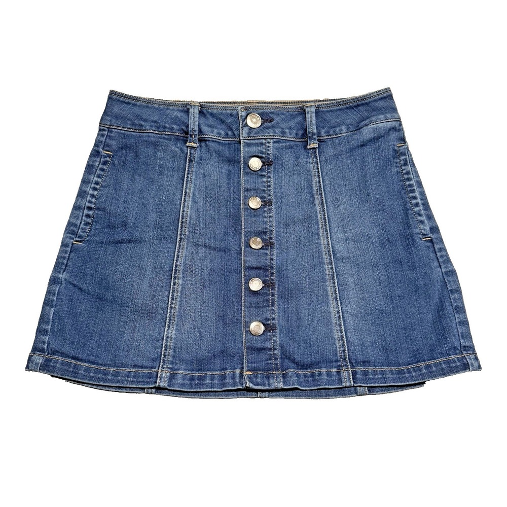 American Eagle A-Line Button Fly Denim Mini Skirt Size 4 Casual Preppy‎ Festival
